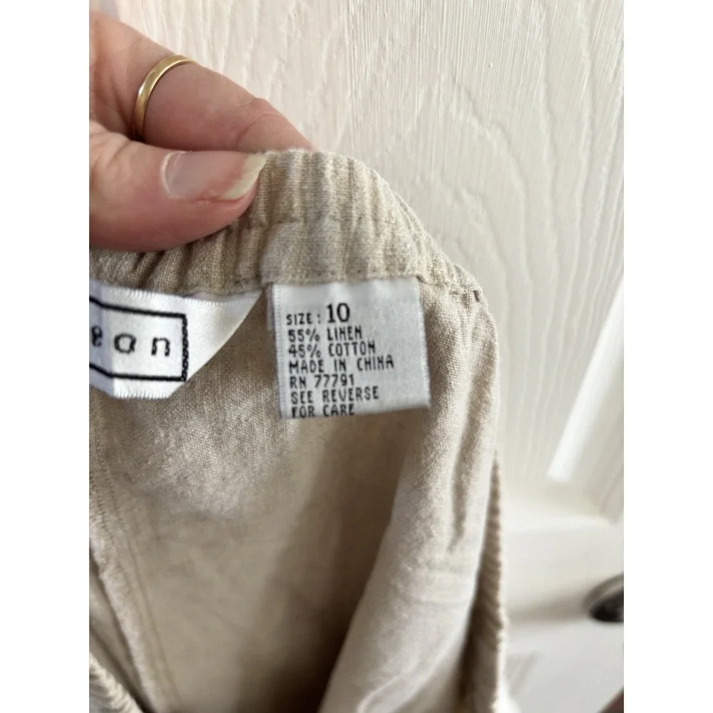 San Simeon Womens Size 10 Linen Blend Beige Wide‎ Leg Pants Pleated Drawstring
